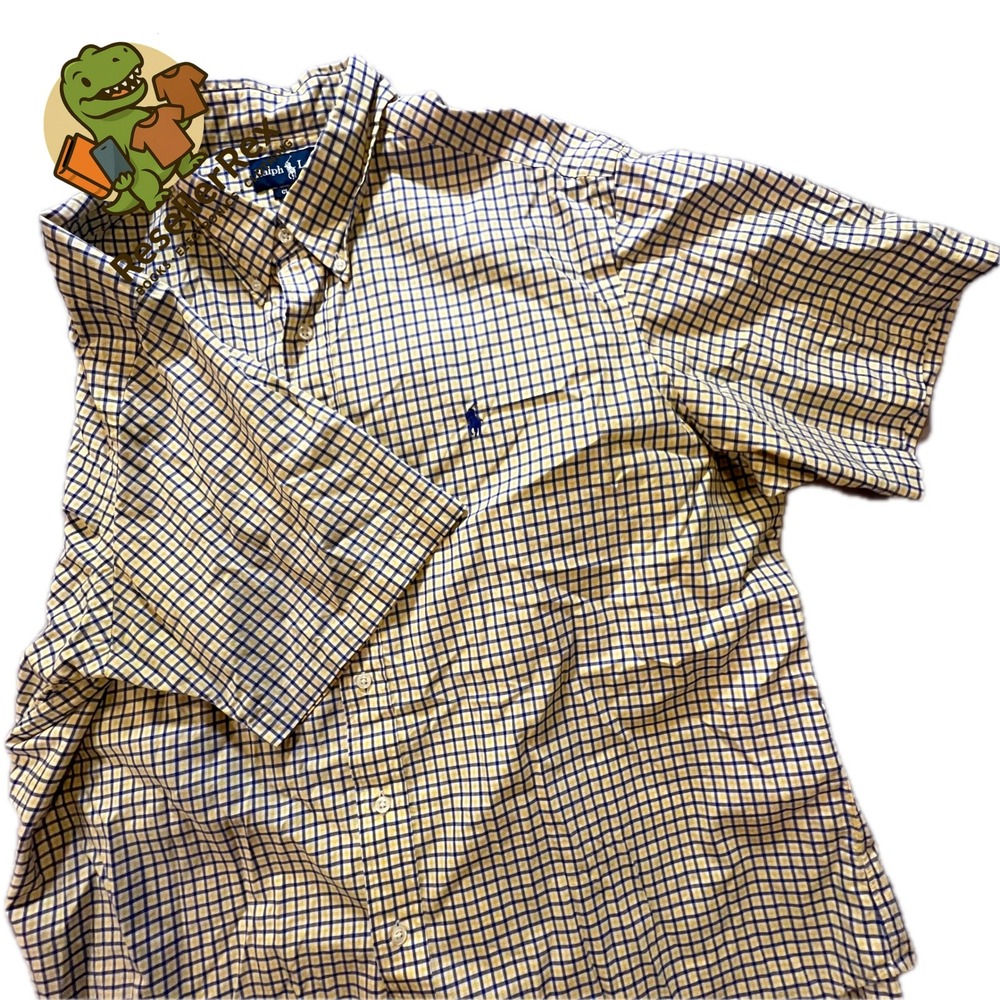 Polo Ralph Lauren Mens Short Sleeve Button Down Shirt Plaid Blue Yellow Size XXL